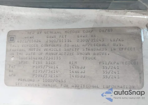 1989 Chevrolet S Truck S10 from USA, damaged, VIN 1GCCS14ZXK2258135